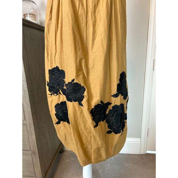 Tibi | Tan/Black Embroidered Balloon Hem Summer Dress | 8 - Picture 13 of 14
